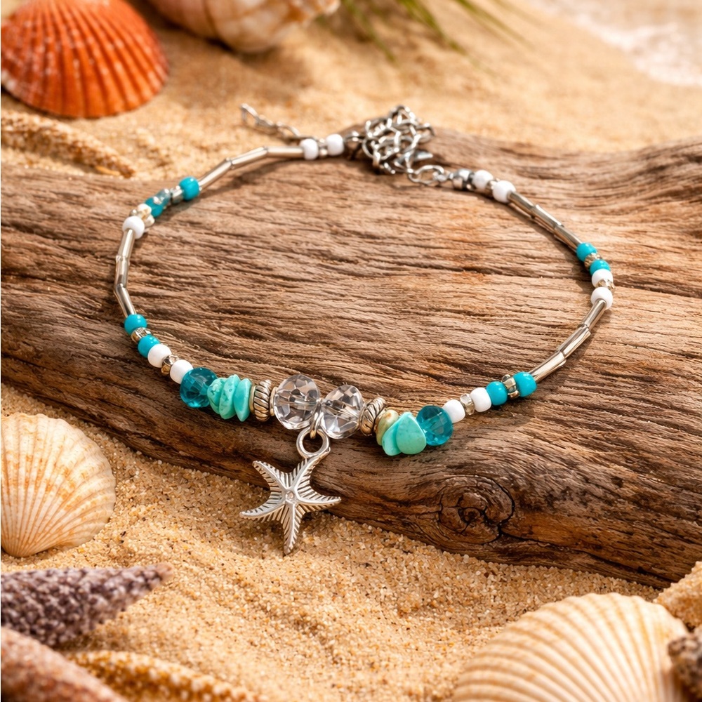 Turquoise Starfish Charm Anklet - Women Jewelry